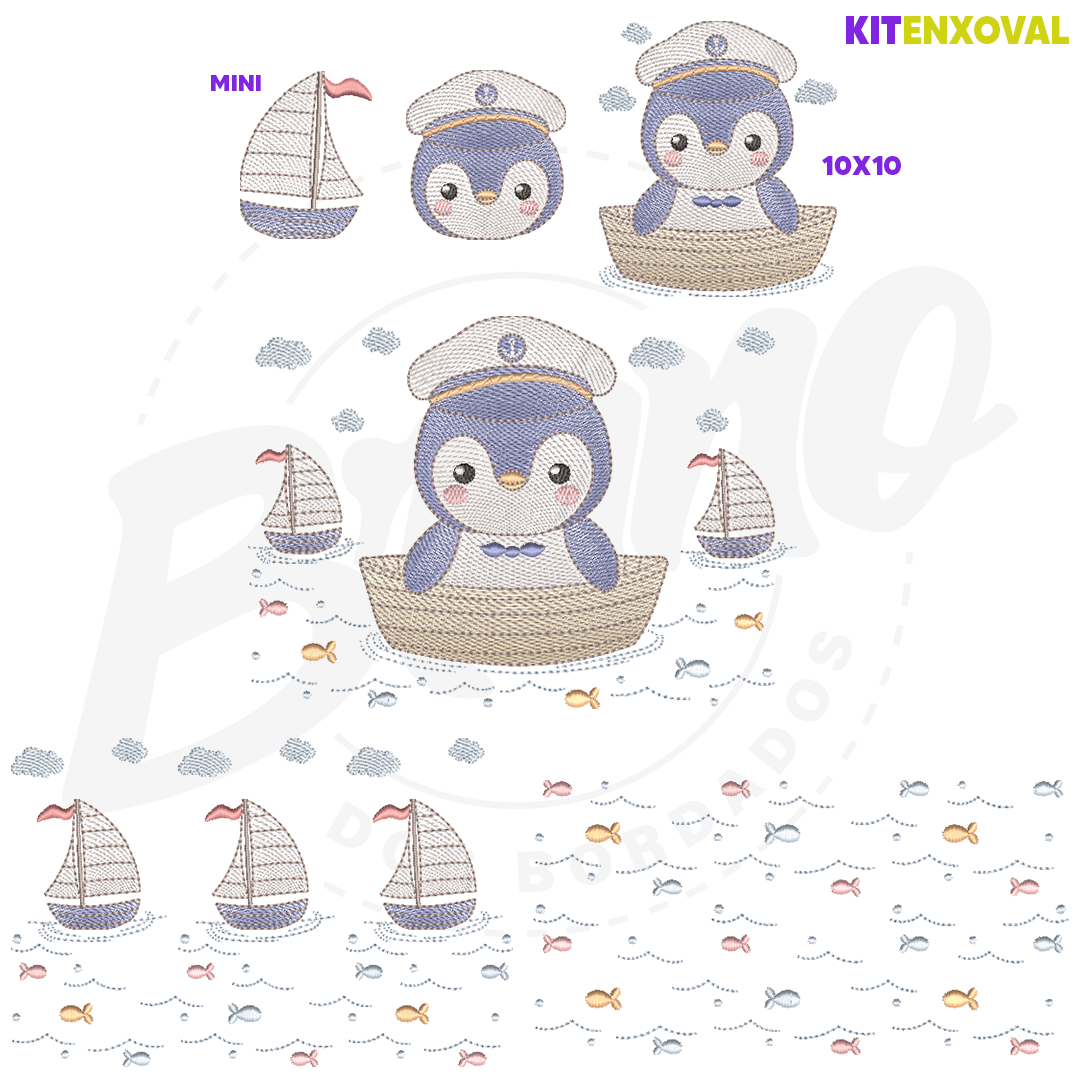 PADRAOPOST'1080 Kit Enxoval #152 - Pinguim, barco e peixe