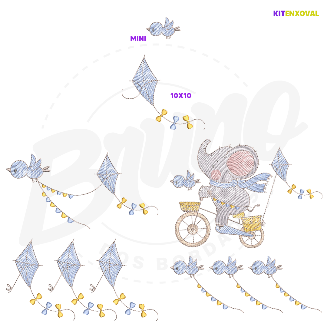 Kit Enxoval #181 - Elefante, pipa e passarinho